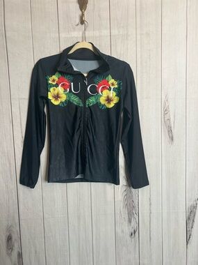 Gucci Black Tropical Floral Zip Jacket